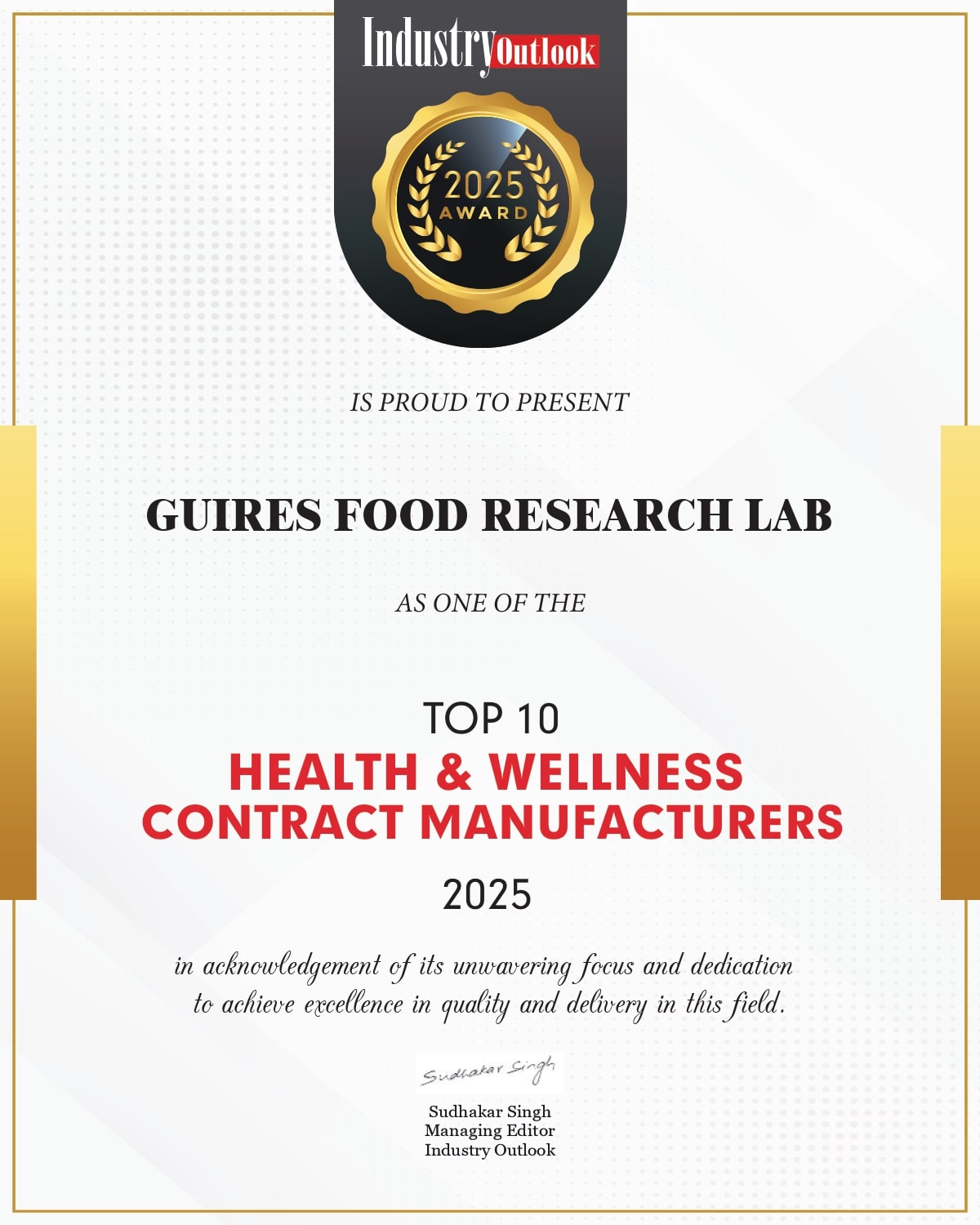 Guires Food Research Lab Certificate